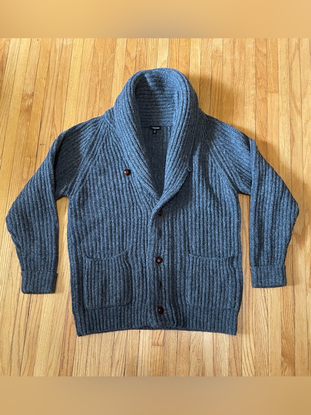 J Peterman Men's Shawl Collar Ribbed Cardigan Sweater - Gray